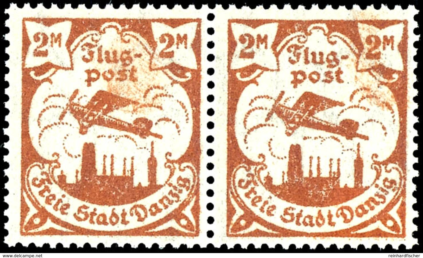 2 Mark Flugpostmarke, Postfrisches Waagerechtes Paar, Rechte Marke Mit Abart "geklebte Papierbahn", Fotobefund Soecknick - Other & Unclassified