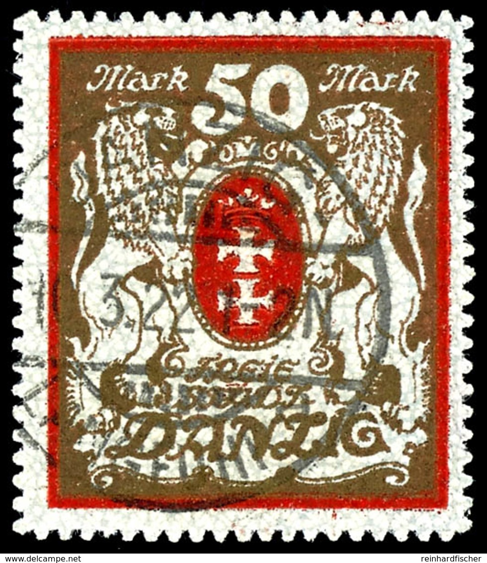 50 Mark Rot/gold Großes Staatswappen, Liegendes Wasserzeichen, Zeitgerecht Gestempelt Mit Ersttagsstempel "10.3.22", Ein - Other & Unclassified