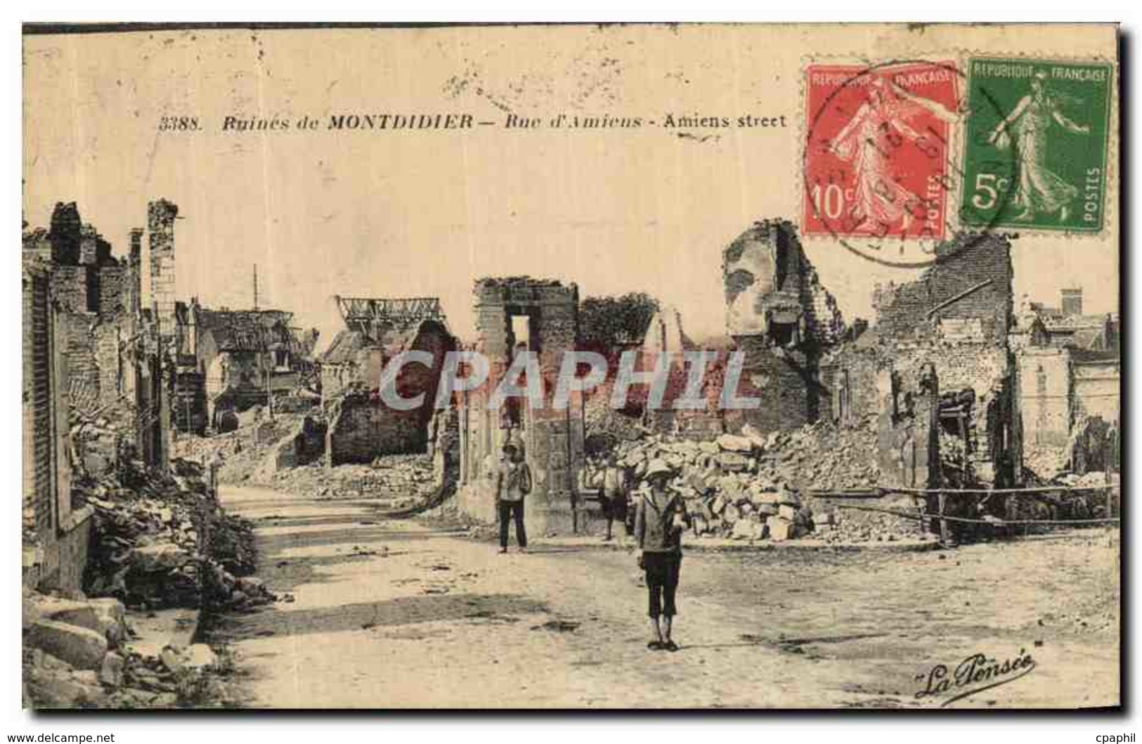 CPA Ruines De Montdidier Rue D Amiens Militaria - Montdidier