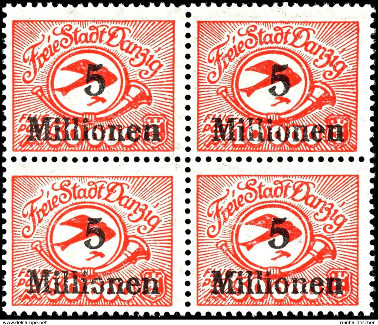 5 Mio Auf 10 000M., Fehldruck Mit Normalmarken In Postfrischem 4er - Block, Mi. 170.- +, Katalog: 180(4)FI ** - Other & Unclassified