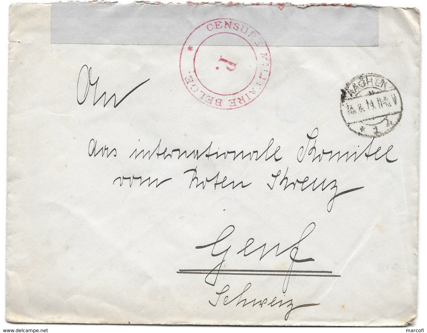 Lettre De Aachen (Allemagne) Avec Censure Belge Bande Et Cachets Spéciaux (13-8-1919) - OC38/54 Belgische Bezetting In Duitsland