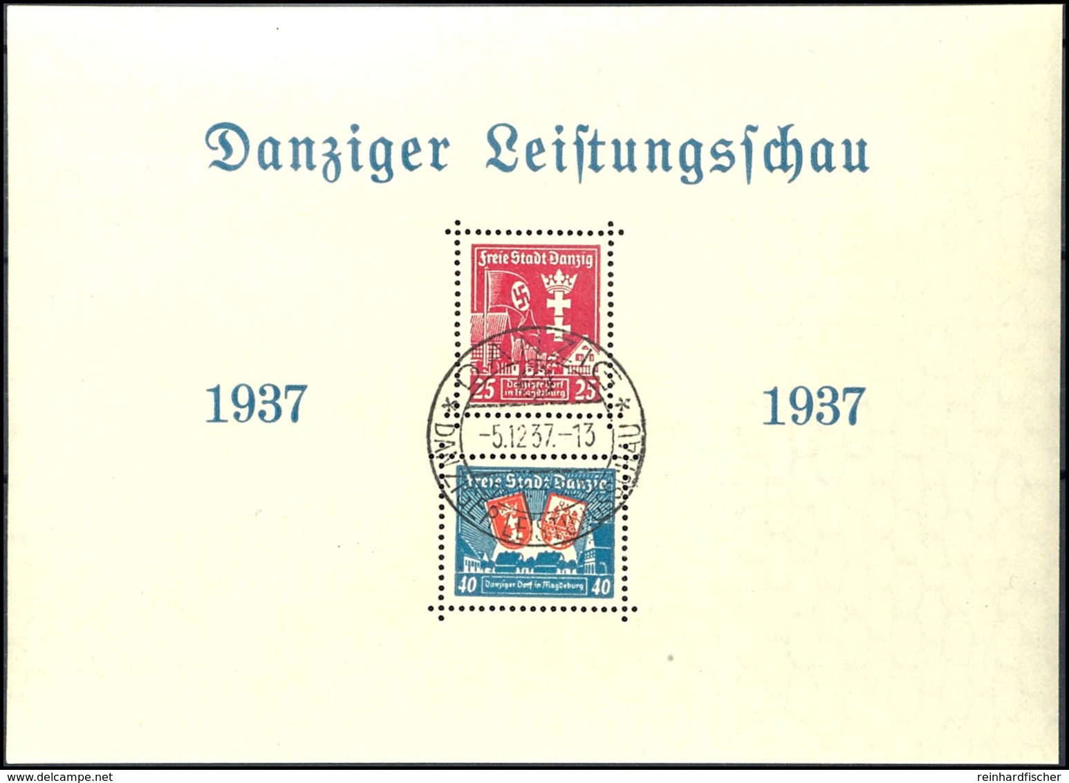 Danziger Leistungsschau, Block Mit Sonderstempel Und Plattenfehler I "rechter Bildrand Eingekerbt", Mi.240,-, Katalog: B - Autres & Non Classés