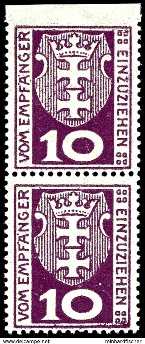 10 Pfennig Kleines Wappen, Postfrisches Senkrechtes Paar, Obere Marke Oben Ungezähnt, Fotoattest Soecknick BPP "echt Und - Sonstige & Ohne Zuordnung