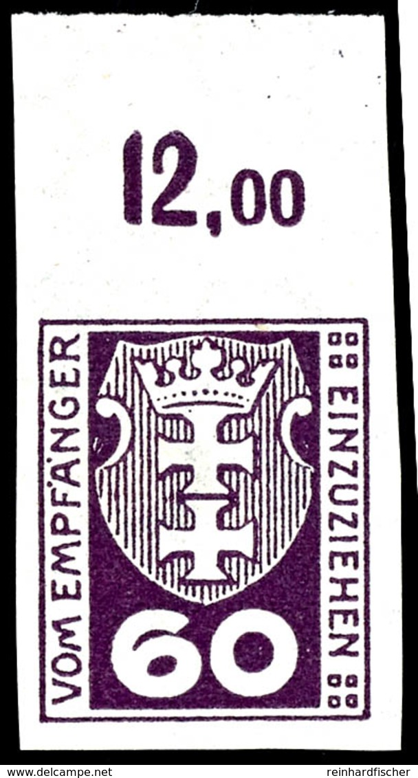 60 Pfennig Kleines Wappen, Postfrische Ungezähnte Marke Vom Oberrand (dort Falz Im Rand)  Kurzbefund Soecknick BPP "echt - Altri & Non Classificati