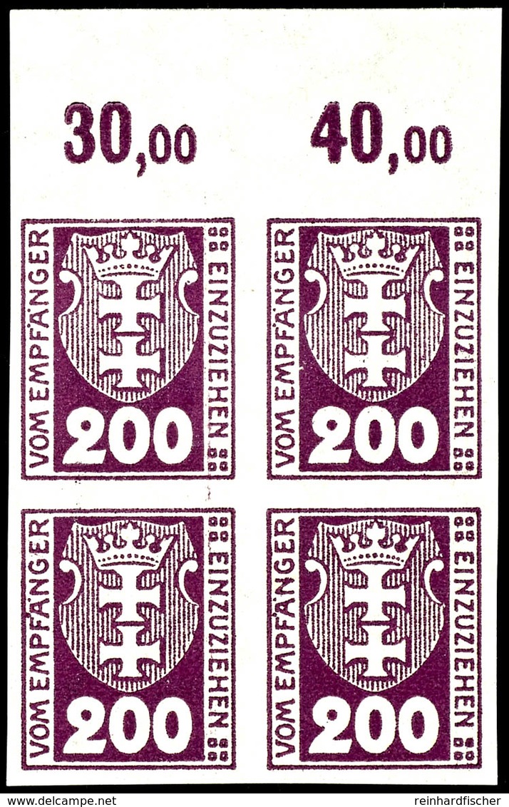 200 Pfennig Violettpurpur, Ungezähnt, Viererblock Vom Oberrand, Postfrisch Ohne Signatur, Mi.480,-, Katalog: 8U(4) ** - Other & Unclassified