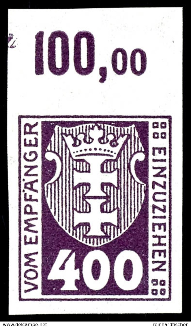 400 Pfennig Violettpurpur, Ungezähnt, Postfrisch Von Oberrand, Kurzbefund Soecknick BPP, Mi.400,-, Katalog: 11bU ** - Altri & Non Classificati