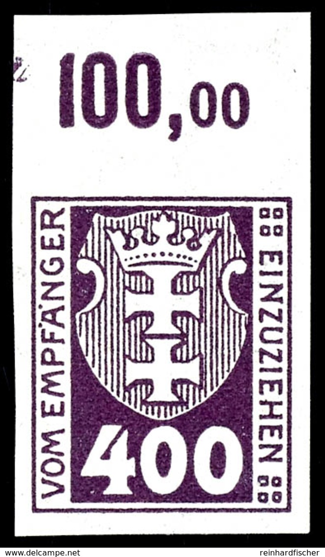 400 Pfennig Violettpurpur, Ungezähnt, Postfrisch Von Oberrand, Kurzbefund Soecknick BPP, Mi.400,-, Katalog: 11bU ** - Sonstige & Ohne Zuordnung