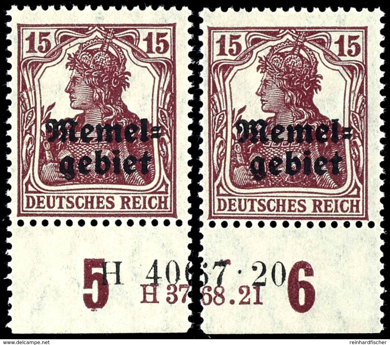 15 Pfennig Germania Mit Aufdruck, Senkrecht Geriffelte Gummierung, Postfrisch, Geteiltes Unterrandpaar Mit HAN-U 3768.21 - Memelland 1923