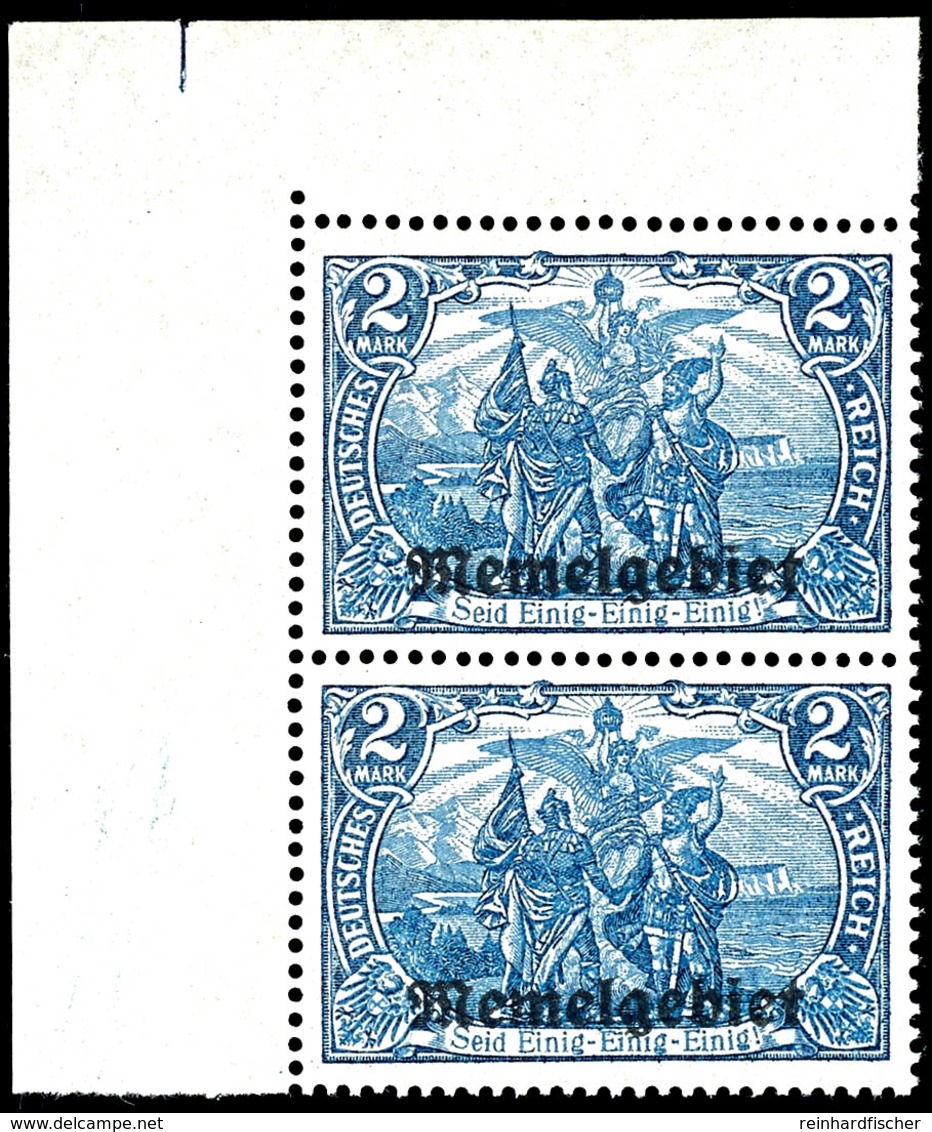 2 Mark Blau Mit Aufdruck, Senkrechtes Paar Aus Der Linken Oberen Bogenecke, Postfrisch, Untere Marke Mit Plattenfehler " - Memelland 1923