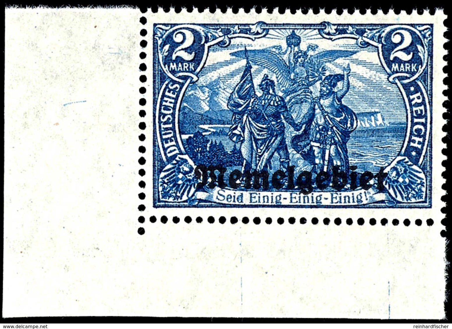 2 Mark Schwärzlichblau Mit Aufdruck, Postfrisch Aus Der Linken Unteren Bogenecke, Fotoattest Huylmans BPP "echt, Einwand - Memelgebiet 1923