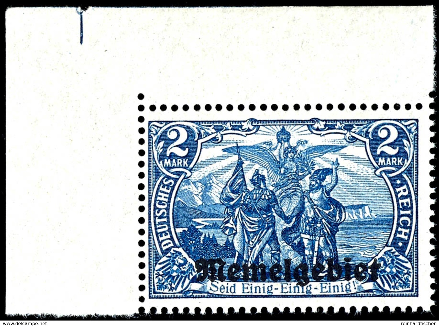 2 Mark Schwärzlichblau Mit Aufdruck, Postfrisch Aus Der Linken Oberen Bogenecke, Fotoattest Huylmans BPP "echt, Einwandf - Memelgebiet 1923