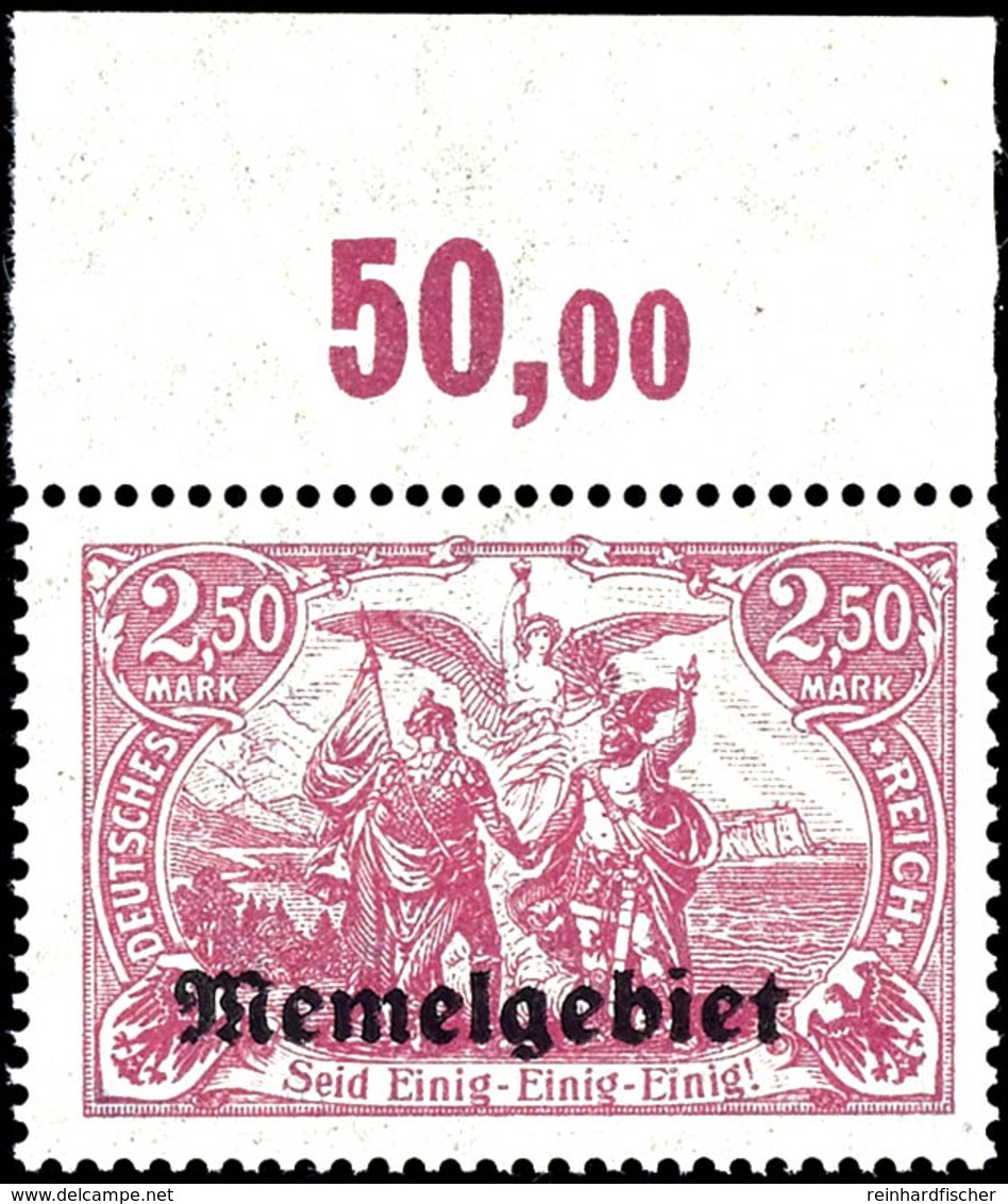 2,50 Mark Rosalila Mit Aufdruck, Postfrisch Vom Oberrand, Fotoattest Huylmans BPP "echt, Einwandfrei", Mi.-,-, Katalog:  - Memelgebiet 1923