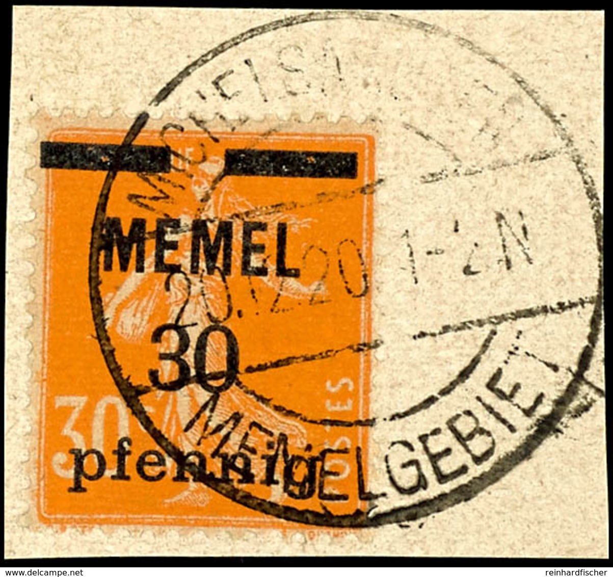 30 Pfg Auf 30 C. Gelborange, GC-Papier Mit Aufdruckabart I "senkrechter Abstand Zwischen 'MEMEL' Und Wertangabe 2,75 Mm" - Klaipeda 1923