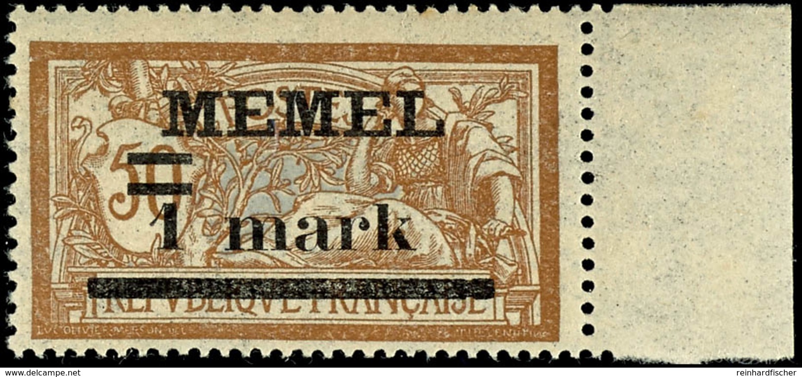 1 Mark Auf 50 Centimes, Postfrisch Vom Rechten Rand Mit Aufdruckfehler "Weiter Abstand Zwischen 1 Und Mark", Kurzbefund  - Memel (Klaipeda) 1923