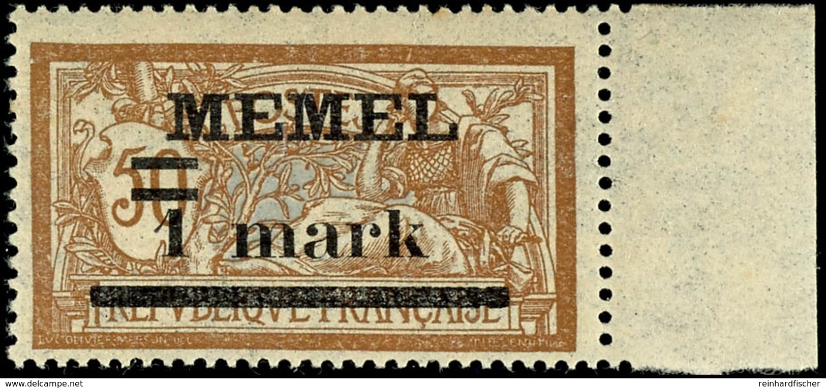 1 Mark Auf 50 Centimes, Postfrisch Vom Rechten Rand Mit Aufdruckfehler "Weiter Abstand Zwischen 1 Und Mark", Kurzbefund  - Memelgebiet 1923