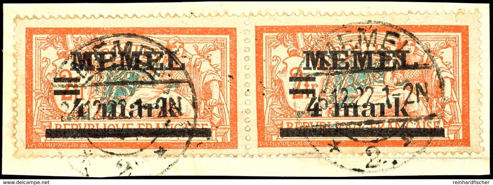 4 Mark Auf 2 Fr., Aufdruck Type I Auf Urmarke Mit Weißem Papier, Mit Aufdruckfehler "Querbalken Der Wertziffer '4' Verdi - Memelland 1923