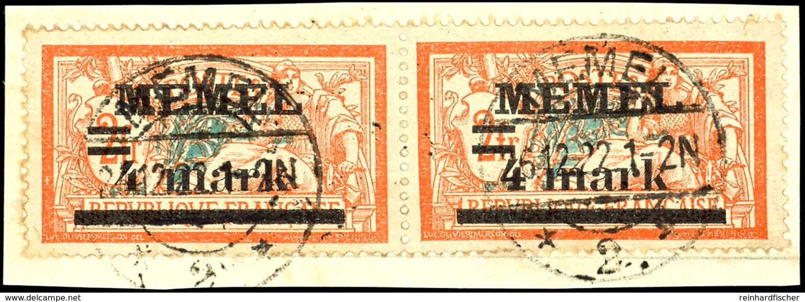 4 Mark Auf 2 Fr., Aufdruck Type I Auf Urmarke Mit Weißem Papier, Mit Aufdruckfehler "Querbalken Der Wertziffer '4' Verdi - Memel (Klaïpeda) 1923