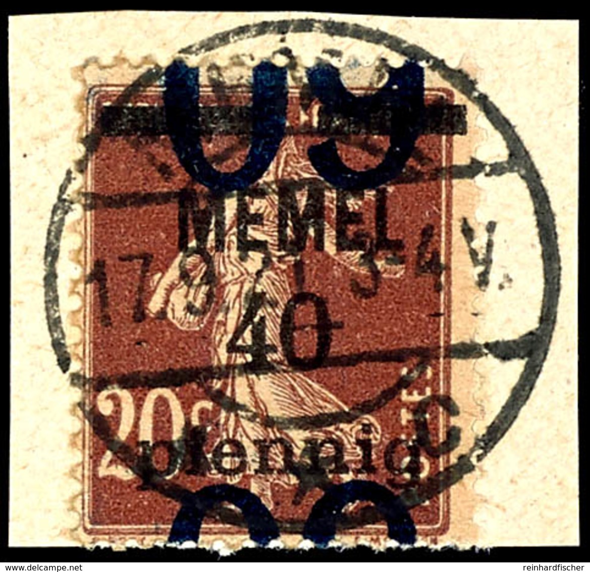 60 Auf 40 Pfennig Auf 20 Centimes, Sauber Gestempelt Auf Briefstück, Kopfstehender Aufdruck, Bestens Geprüft Petersen BP - Memel (Klaipeda) 1923