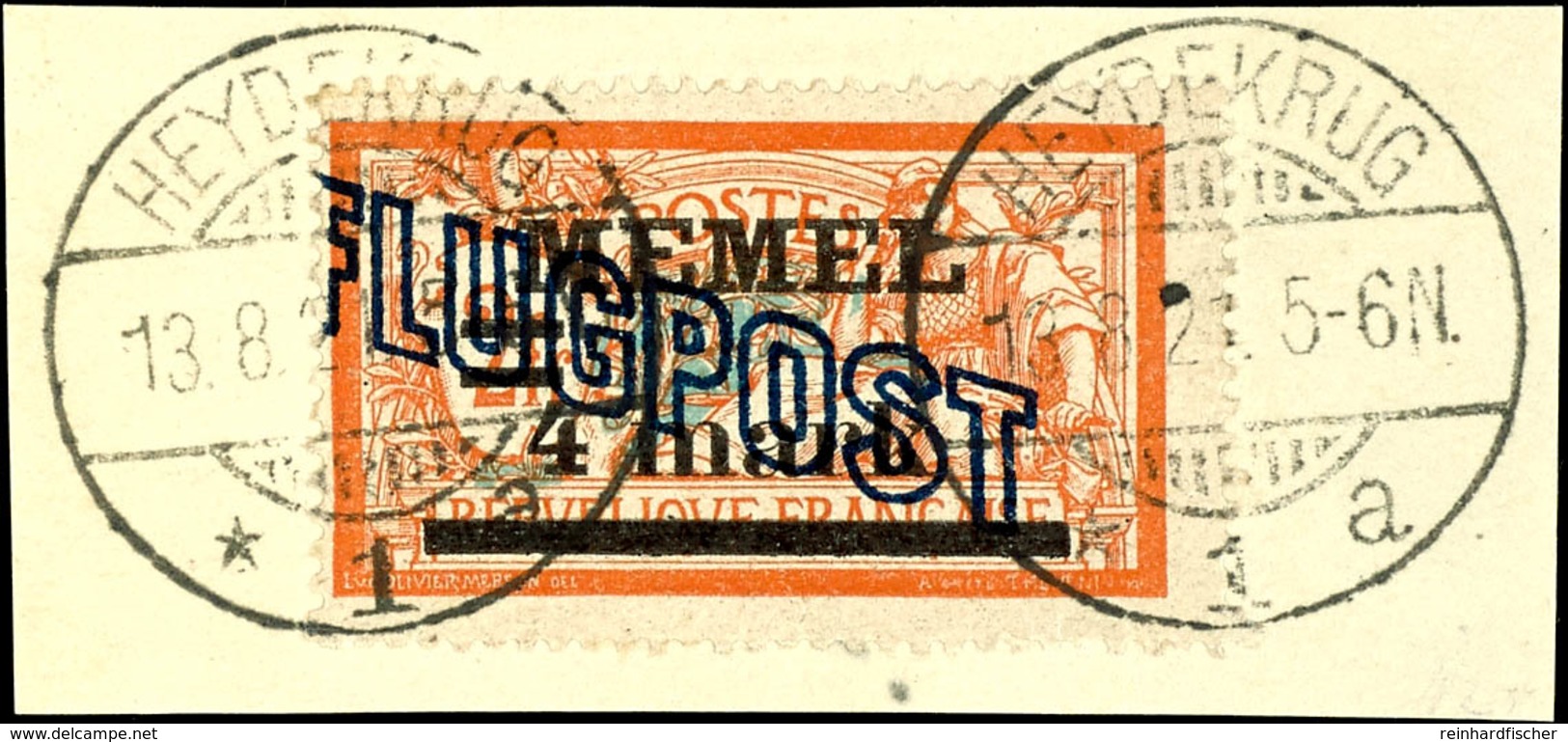 4 Mark Flugpost, Zeitgerecht Gestempelt Auf Luxusbriefstück Mit Aufdruckfehler "Wertziffer 4 Verdickt", Bestens Geprüft  - Memel (Klaipeda) 1923