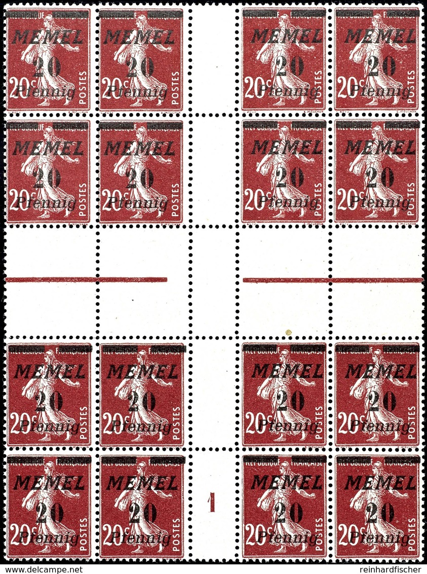 20 Pfennig Auf 20 Centimes, Postfrische Einheit Von 16 Marken Mit Zentral Angeordneten Zwischenstegen, Millesime 1, Mi.1 - Memelgebiet 1923