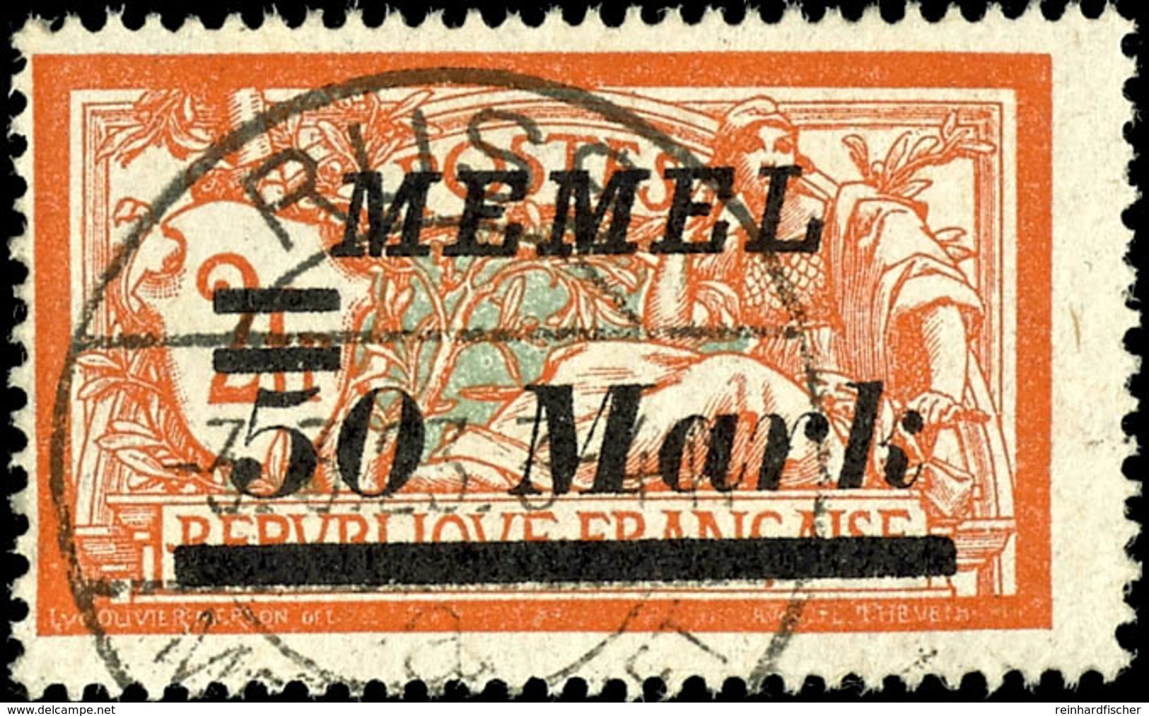 50 Mark Auf 2 Francs, Zeitgerecht Gestempelt Mit Aufdruckfehler "Abstand Zwischen 50 Und Mark 3,9mm", Bestens Geprüft Hu - Memel (Klaipeda) 1923