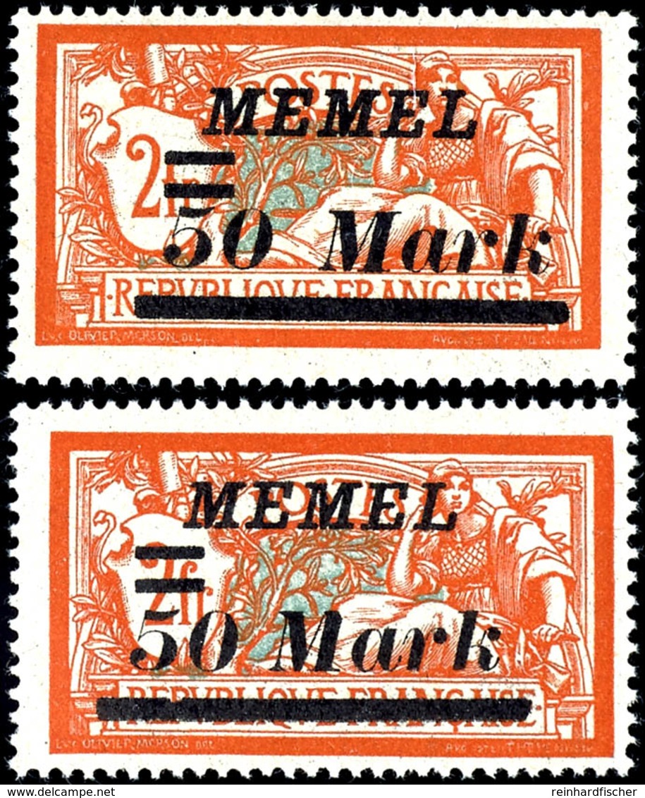 50 Mark Auf 2 Francs, Postfrisch Mit Aufdruckfehler "Abstand Zwischen 50 Und Mark 3,9mm", Kurzbefund Huylmans BPP "echt, - Memel (Klaipeda) 1923