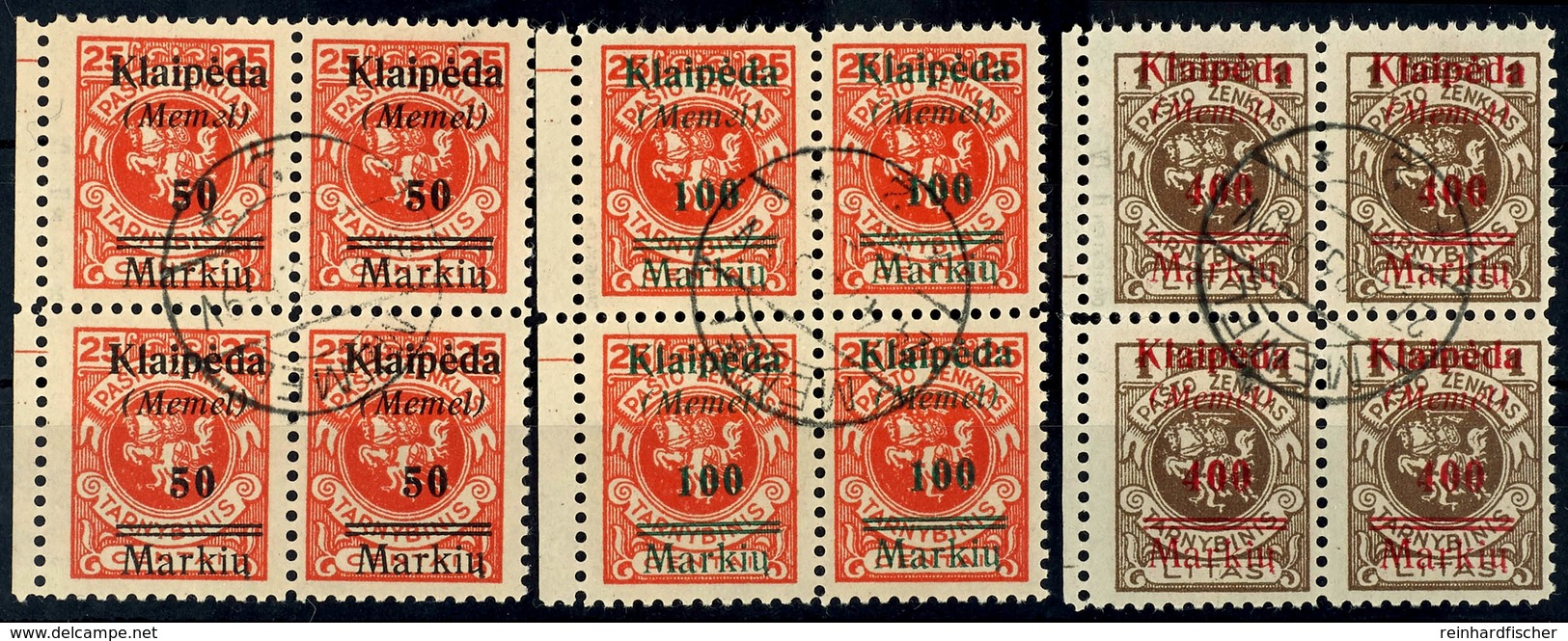 50-400 Markiu, Zeitgerecht Gestempelt, Jeweils Im Viererblock Vom Linken Rand, Jeweils Mit Plattenfehler "zweites E Von  - Memel (Klaïpeda) 1923