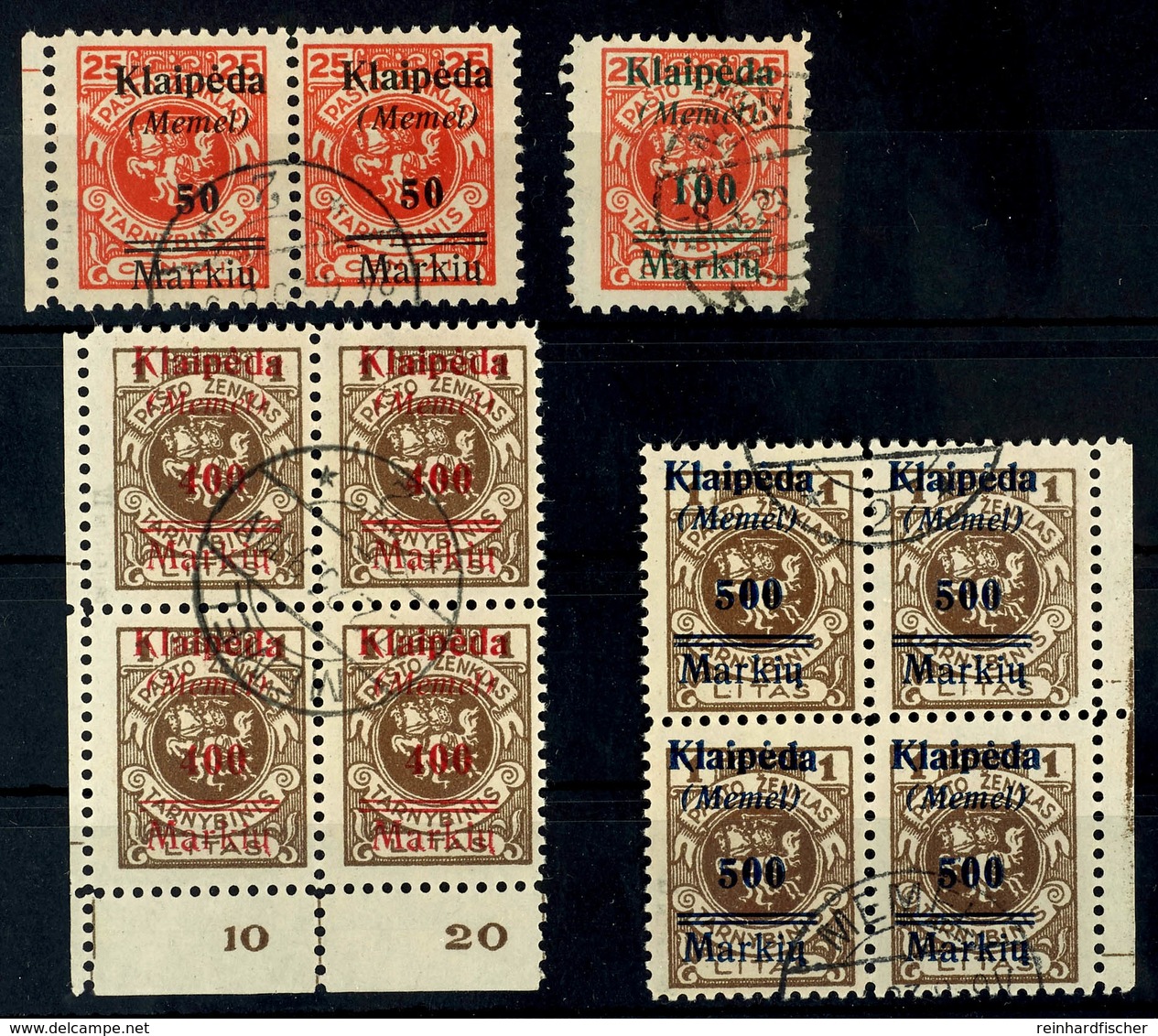 50 Markiu Bis 500 Markiu, Lot Von Marken Mit Plattenfehlern: Nr.131 IV Im Randpaar, Nr.132 IV Einzelmarke, Nr.133 IV Im  - Memel (Klaïpeda) 1923