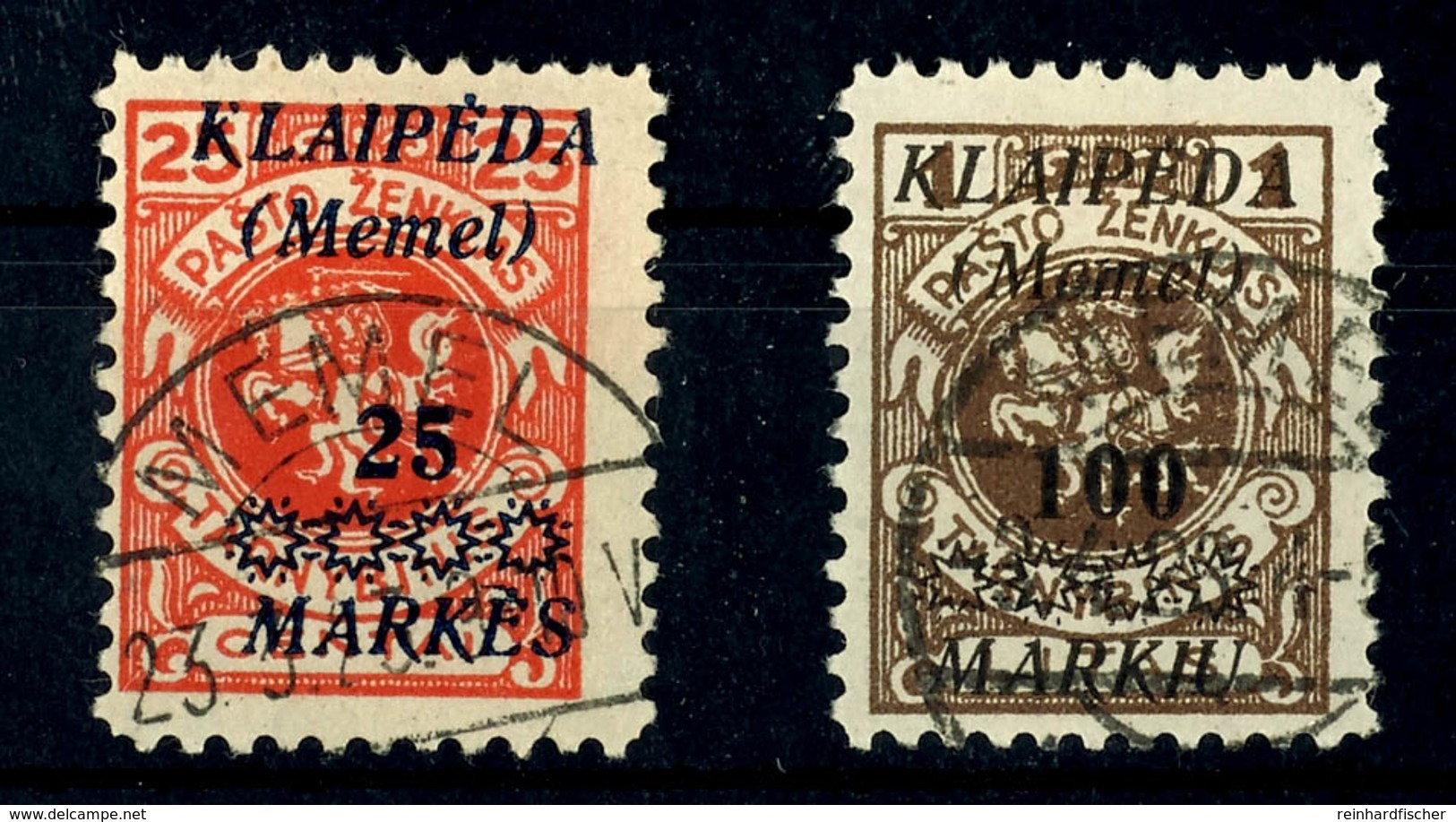 25 Und 100 Markiu, Beide Werte Zeitgerecht Gestempelt, Nr.137 Mit Aufdruckfehler "K Von Kleipeda Beschädigt", Nr.139 Mit - Klaipeda 1923