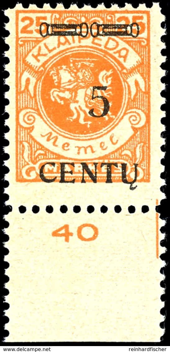 15 C. Auf 25 M., Postfrisch Vom Unterrand Mit Aufdruckfehler "5 Statt 15", Bestens Geprüft Erdwien BPP, Mi.450,-, Katalo - Memel (Klaipeda) 1923