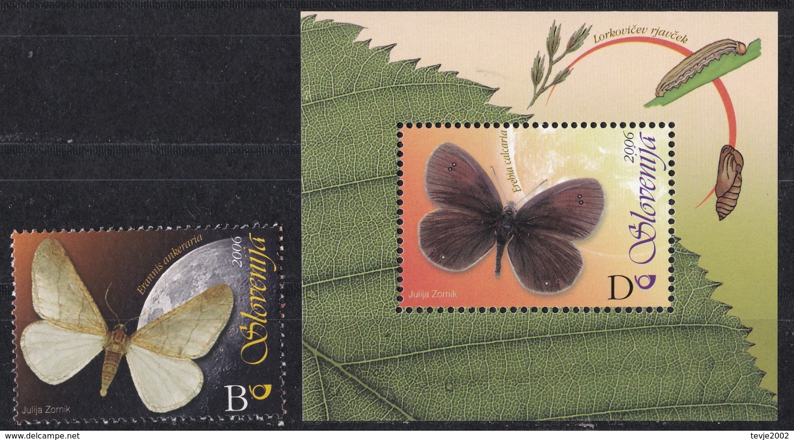 Bö_ Slowenien - Mi.Nr. 581 + Block 26 - Postfrisch MNH - Tiere Animals Schmetterlinge Butterflies - Slowenien