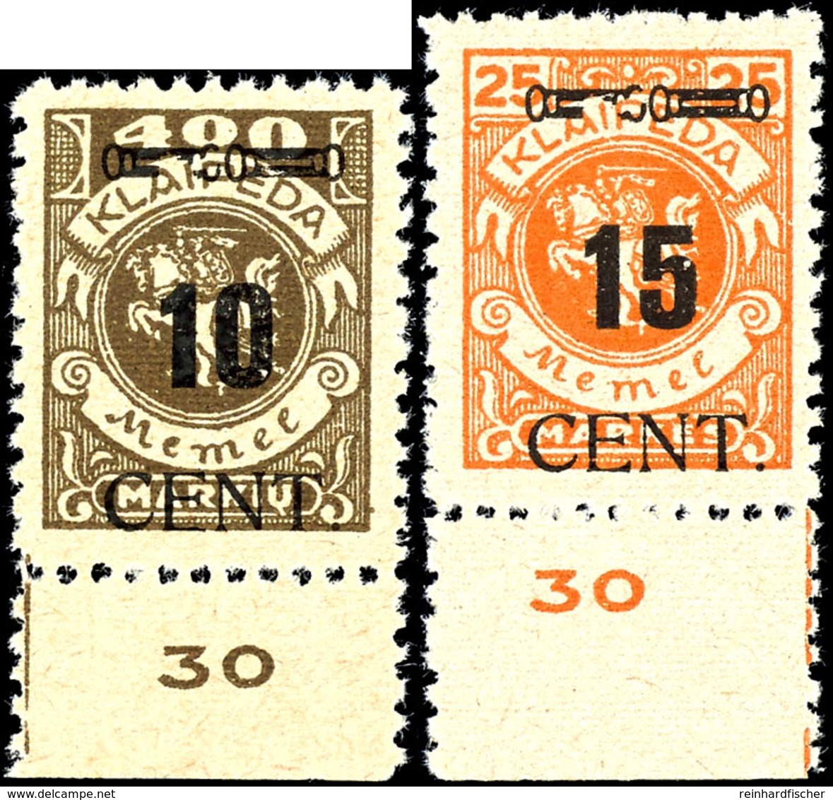 2 Cent Auf 10 M. Bis 1 Litas Auf 1000 M., Satz Komplett Postfrisch In Type III, Bis Auf Eine Marke Alle Vom Unterrand, F - Memel (Klaipeda) 1923