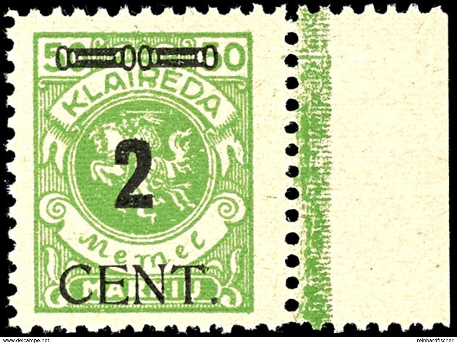 2 Cent. Auf 50 M., Postfrisch Vom Rechten Rand Mit Plattenfehler "R Statt P In Kleipeda", Bestens Geprüft Klein BPP, Mi. - Klaipeda 1923