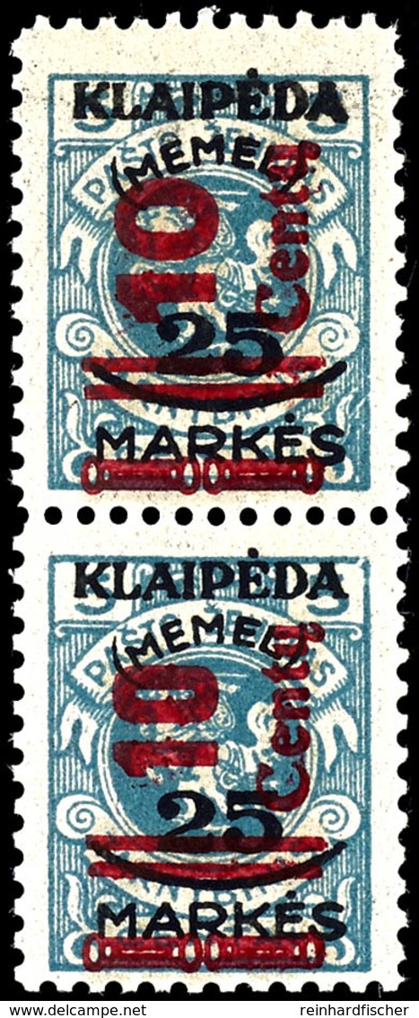 10 Centu Auf 25 M. Auf 5 C., Postfrisches Senkrechtes Typenpaar, Obere Marke II, Untere Marke III, Fotoattest Klein BPP  - Memel (Klaipeda) 1923