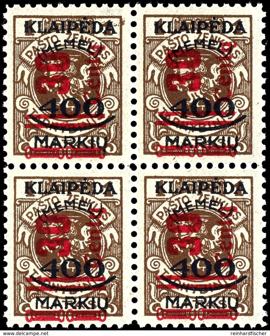 30 Centu Auf 400 M. Auf 1 L., Postfrischer Viererblock, Linke Obere Marke In Type III, Alle Andere Type I, Bestens Geprü - Memel (Klaïpeda) 1923