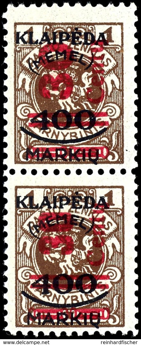 30 Centu Auf 400 M. Auf 1 L., Postfrisches Senkrechtes Typenpaar, Obere Marke II, Untere Marke III, Fotoattest Klein BPP - Memel (Klaipeda) 1923