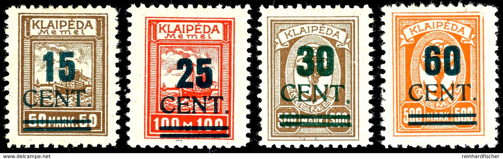 15 C. Auf 50 M. - 60 C. Auf 500 M., 4 Werte Komplett, Tadellos Postfrisch, In Postfrischer Erhaltung Sehr Seltener Satz, - Memel (Klaipeda) 1923