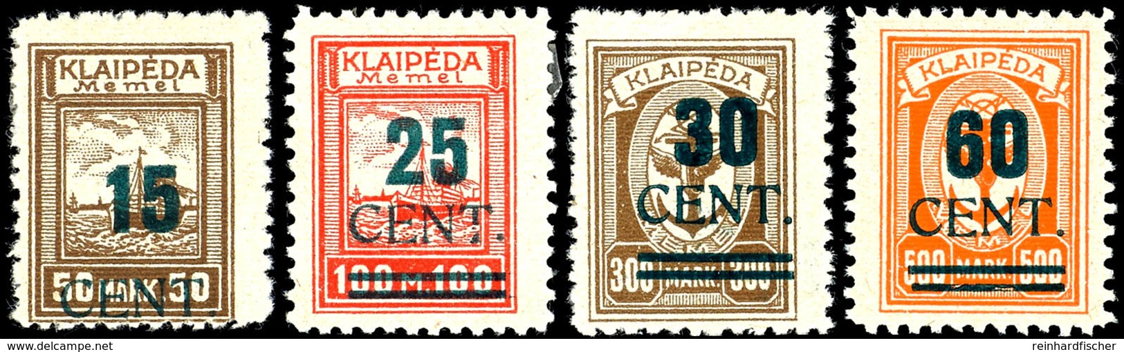 15 C. Bis 60 C. Grünaufdruck, Einheitlich Aufdruck In Type I, 4 Werte Kpl. Ungebraucht, 15, 25 Und 30 C., Je Geprüft Sta - Memel (Klaïpeda) 1923