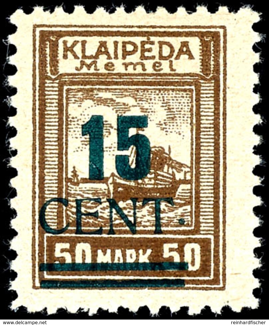 15 Cent. Auf 50 M. Grünaufdruck, Ungebraucht In Type I Mit Aufdruckfehler "Punkt Hinter T Höher Stehend", Bestens Geprüf - Memel (Klaipeda) 1923