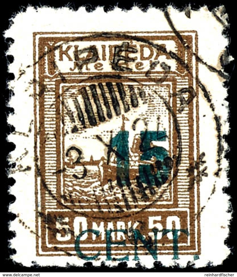 15 Cent. Auf 50 M. Grünaufdruck, Sauber Gestempelt In Type IV, Fotoattest Huylmans BPP "echt, Einwandfrei", Mi.4000,-, K - Memel (Klaipeda) 1923