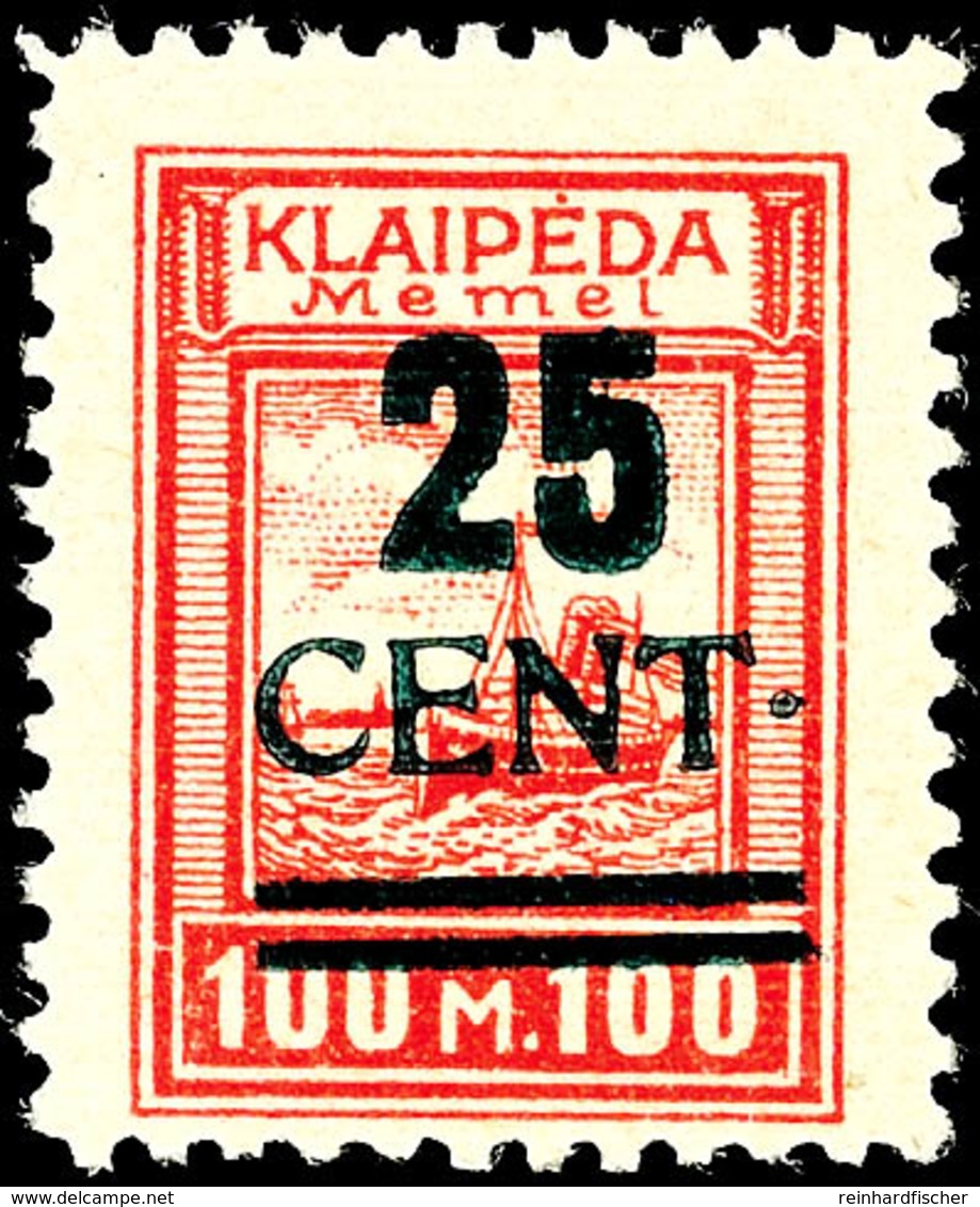 25 Cent Grünaufdruck, Aufdruck In Type I, Aufdruckfehler II "Punkt Hinter Cent Ca. 1.5 Mm Höher Stehend", Tadellos Ungeb - Klaipeda 1923