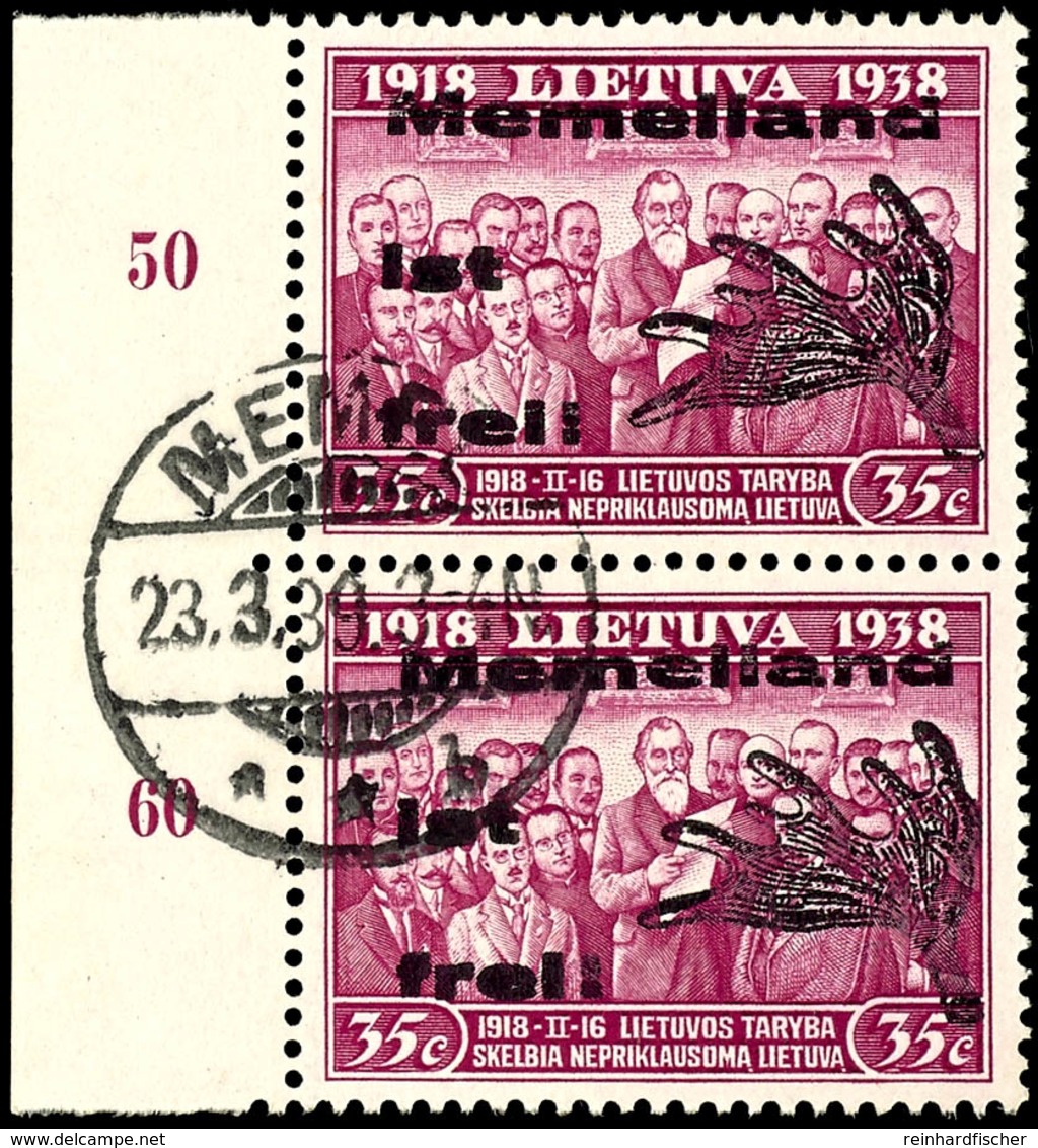35 C. Rosakarmin, Senkrechtes Gestempeltes Paar Vom Linken Rand, Typenpaar S 4, Sauber Gestempelt, Bestens Geprüft Huylm - Memel (Klaïpeda) 1923