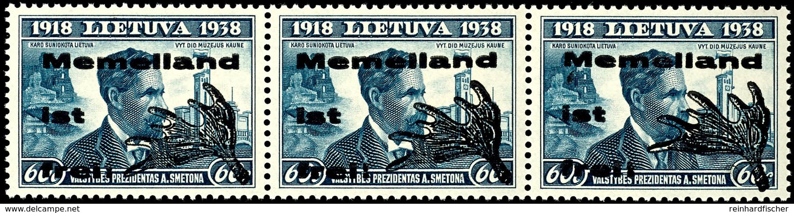 60 C. Schwarzgraublau, Waagerechter Postfrischer Streifen, Typenpaar W4 Zusammen Mit Type I, Mi.356,-, Katalog: IVW4 ** - Memelgebiet 1923