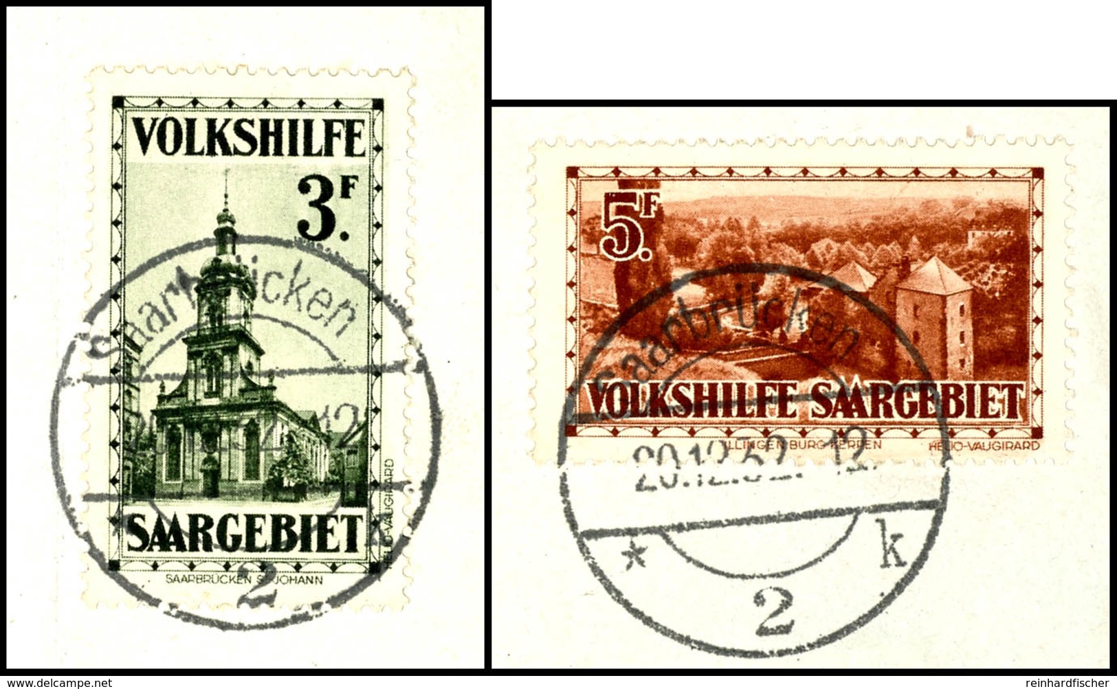 40 + 15 C. - 5 + 5 Fr. Volkshilfe Kpl., Auf Briefstücken, Gestempelt SAARBRÜCKEN 20.12.32, Tadellos, Tiefst Gepr. Hoffma - Autres & Non Classés