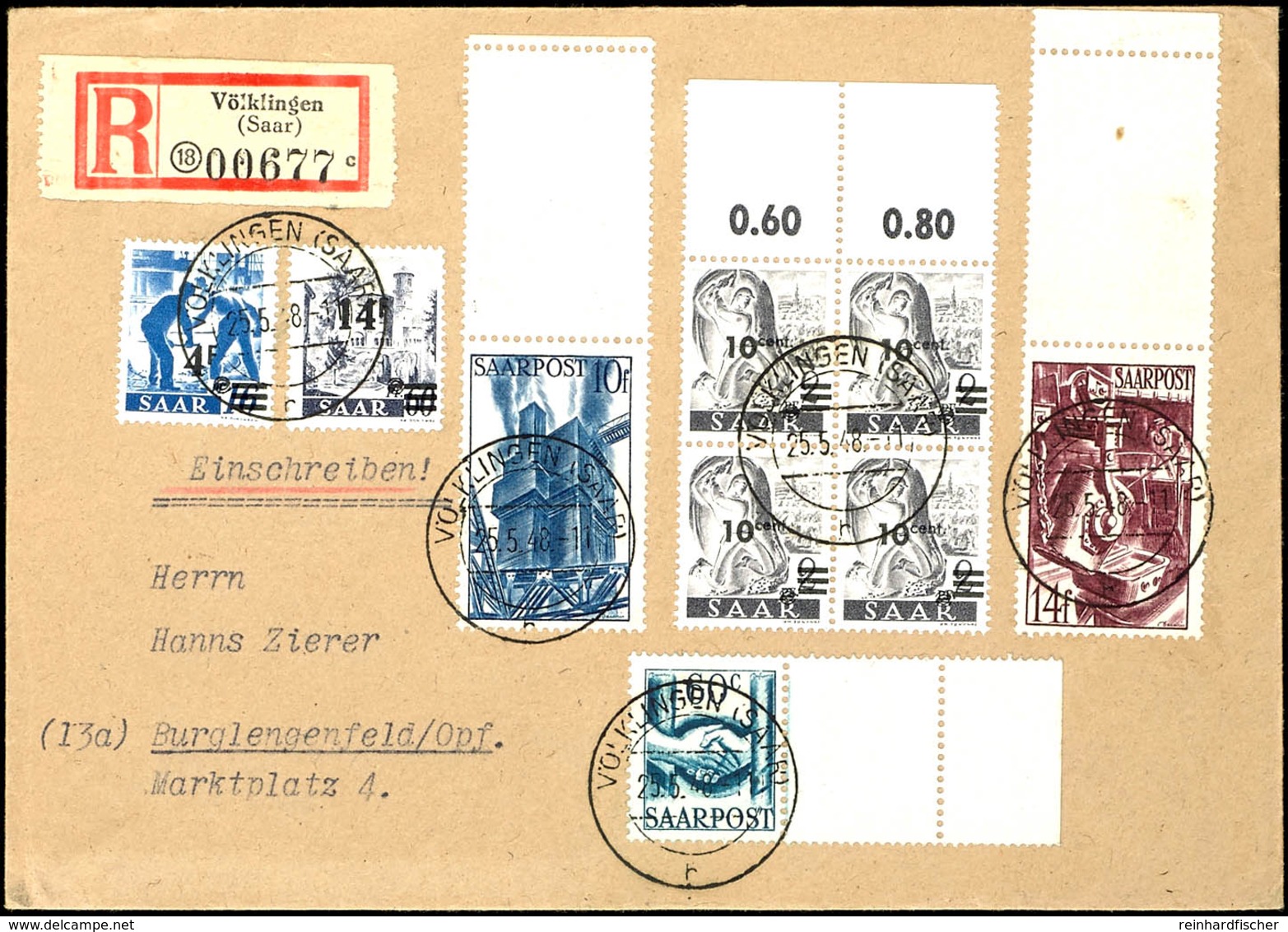 10 C.(4), 4 F. Und 14 F. Freimarken Mit Aufdruck, Neuauflage, Zusammen Mit 60 C., 10 F. Und 14 F. Wiederaufbau, Je Mit A - Sonstige & Ohne Zuordnung