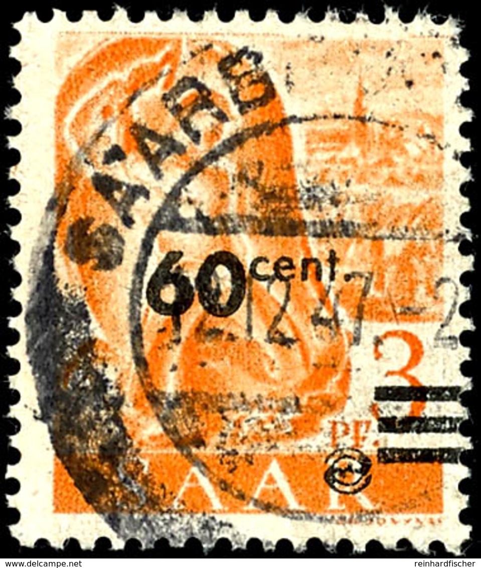 60 Cent Auf 3 Pfg Freimarke, Orange, Urdruckausgabe, Gestempelt "Saarbrücken 12.12.47", Abgesehen  Von Einem Kleinen Eck - Altri & Non Classificati