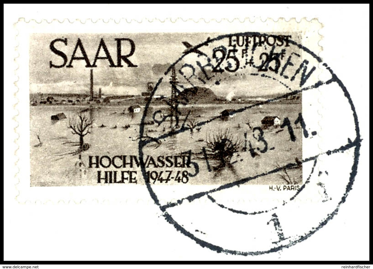 5 + 5 Bis 25 + 25 Fr. Hochwasserhilfe Kpl. Auf Briefstücken, Sauber Gestempelt "SAARBRÜCKEN 31.12.48", Tadellos, Neues F - Altri & Non Classificati