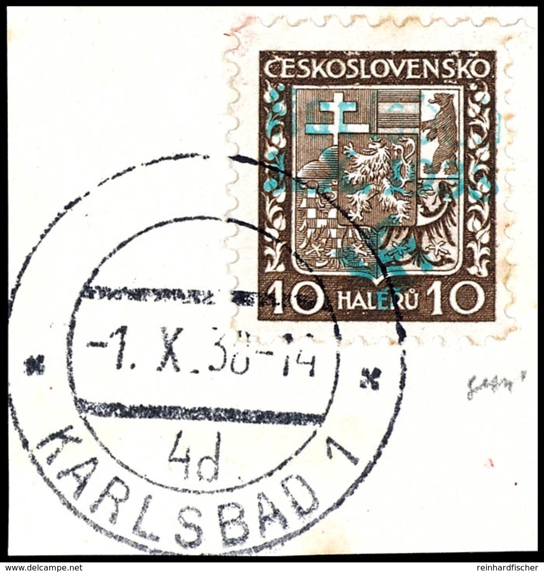 10 H. Wappen, Auf Briefstück Mit Aptiertem Stempel "KARLSBAD 1.X.38", Seltene Ersttags-Entwertung, Da Um 17,30 Uhr Das P - Altri & Non Classificati