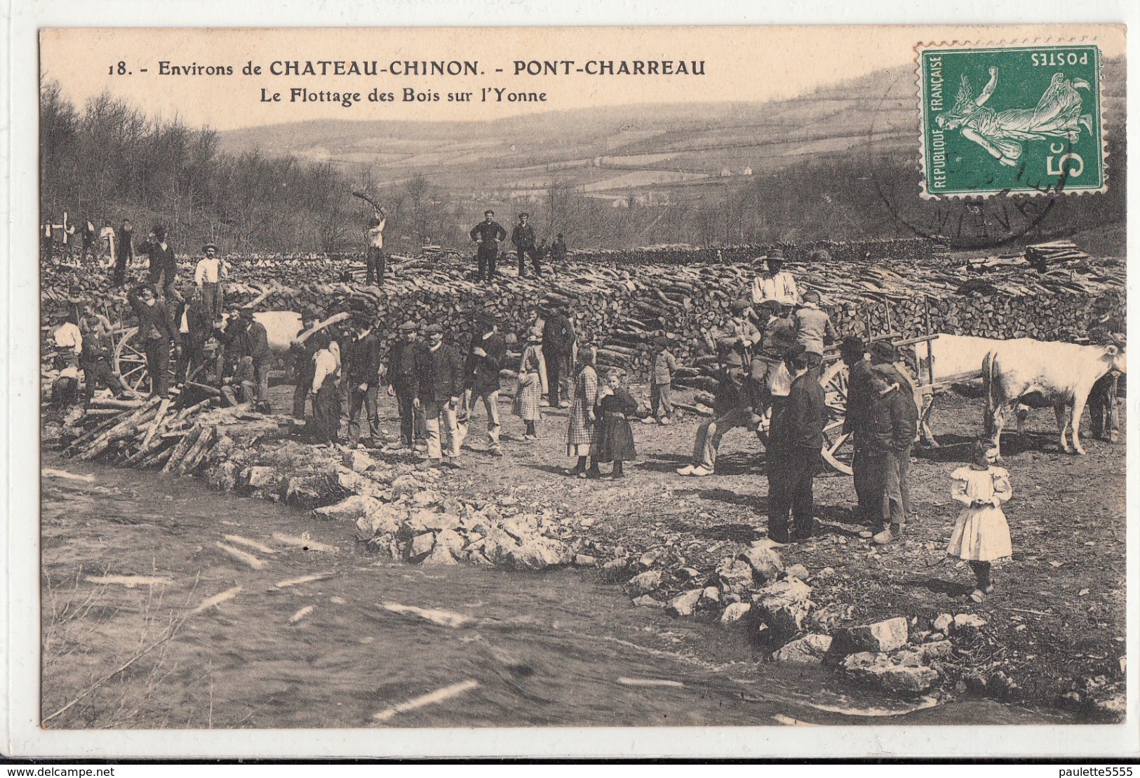 CPA- CHATEAU-CHINON - PONT-CHARREAU Le Flottage Des Bois Sur L'Yonne-1909-dép58-2scans -TBE - Chateau Chinon