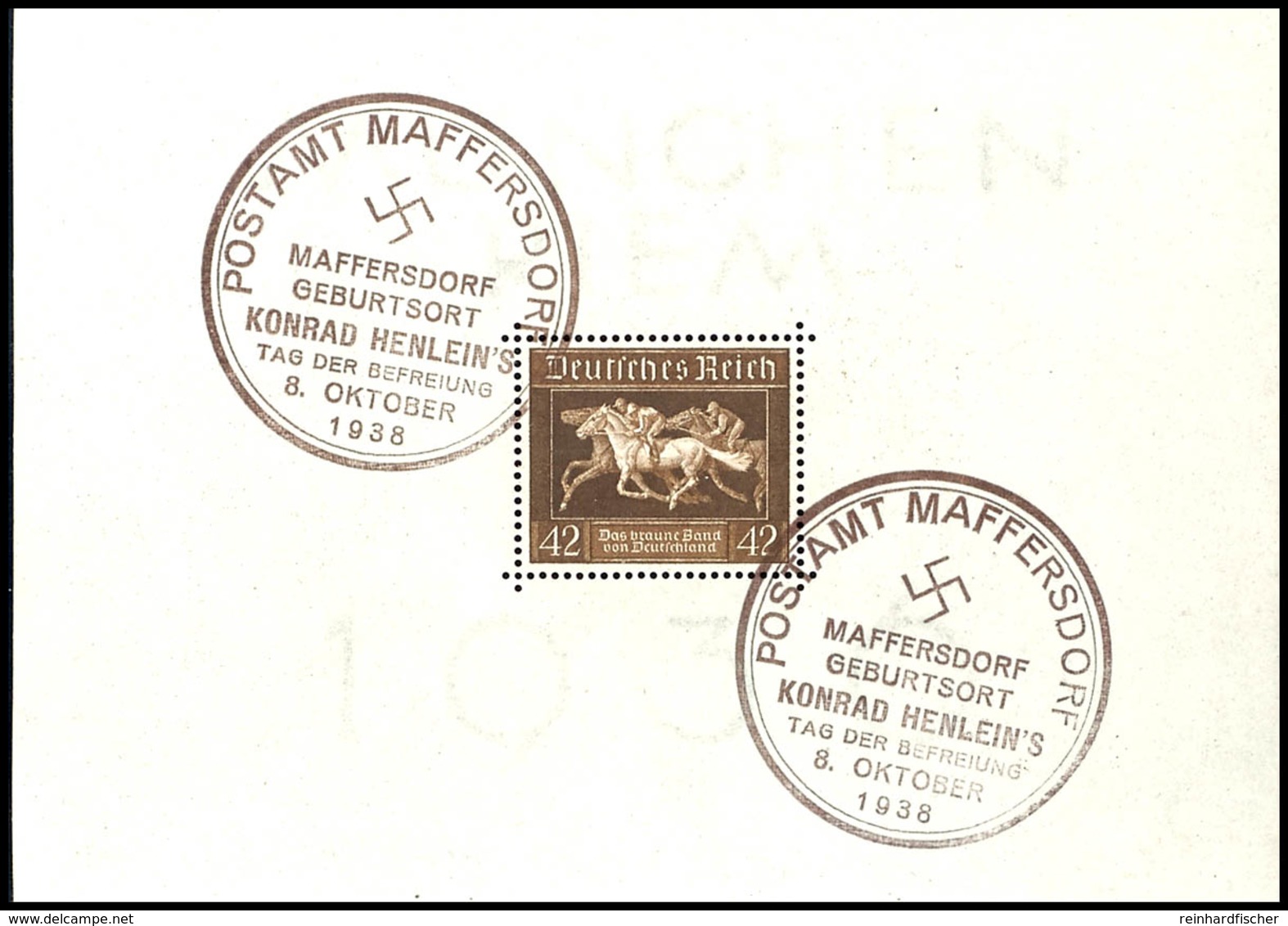 Blockausgabe Braunes Band 1936 Mit Auf Dieser Ausgabe Seltener Entwertung Durch Sudetenland Sonderstempel "POSTAMT MAFFE - Autres & Non Classés